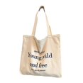 thumbnail image 4 of Bolso de Lona para Mujer Yuyangstore Bolso de Hombro Sencillo Beige Letras Blancas, 4 of 8