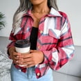 thumbnail image 5 of Defitshape Women's Long Sleeve Plaid Shirt Jacket Soft Flannel Fall Crop Top Vintage Fashion Casual Loose Short Button Down Shacket Red Small, 5 of 5