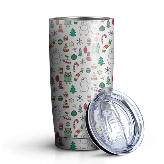 20oz Tumblers White Christmas Icon Pattern Stainless Steel Vacuum Insulated Double Wall Travel Tumbler Cups Mug with Lid and Straw,Cleaning Brush for Cold & Hot Drinks