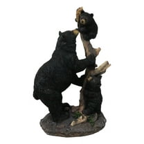 Rustic Forest Black Bear Mother and Her Cubs Climbing On Tree Trunk Figurine