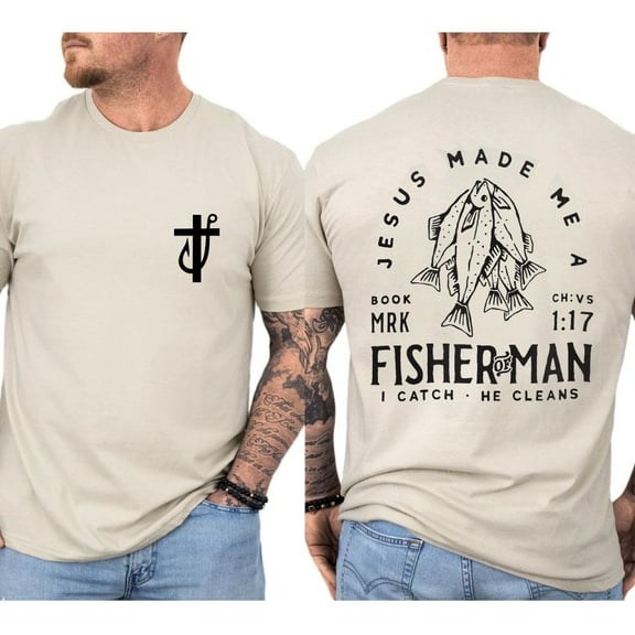 Fisherman Shirt – Fisher of Men 2-Sided Christian T-Shirt – Bible Verse Gift for Men – Religious Outdoors Tee Full Size S-5XL