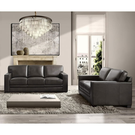 Emery Top-Grain Leather Sofa and Loveseat, Assorted Colors