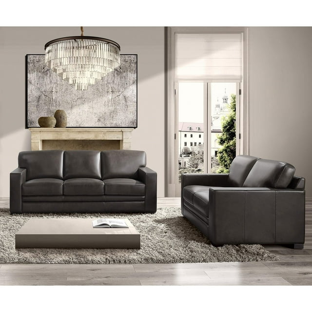 Emery Top-Grain Leather Sofa and Loveseat, Assorted Colors