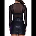 thumbnail image 4 of Camisa de con Cuello en V y Larga para Mujer, Color Liso, Transparente, Elástica, Ajustada. Negro XXL, 4 of 6