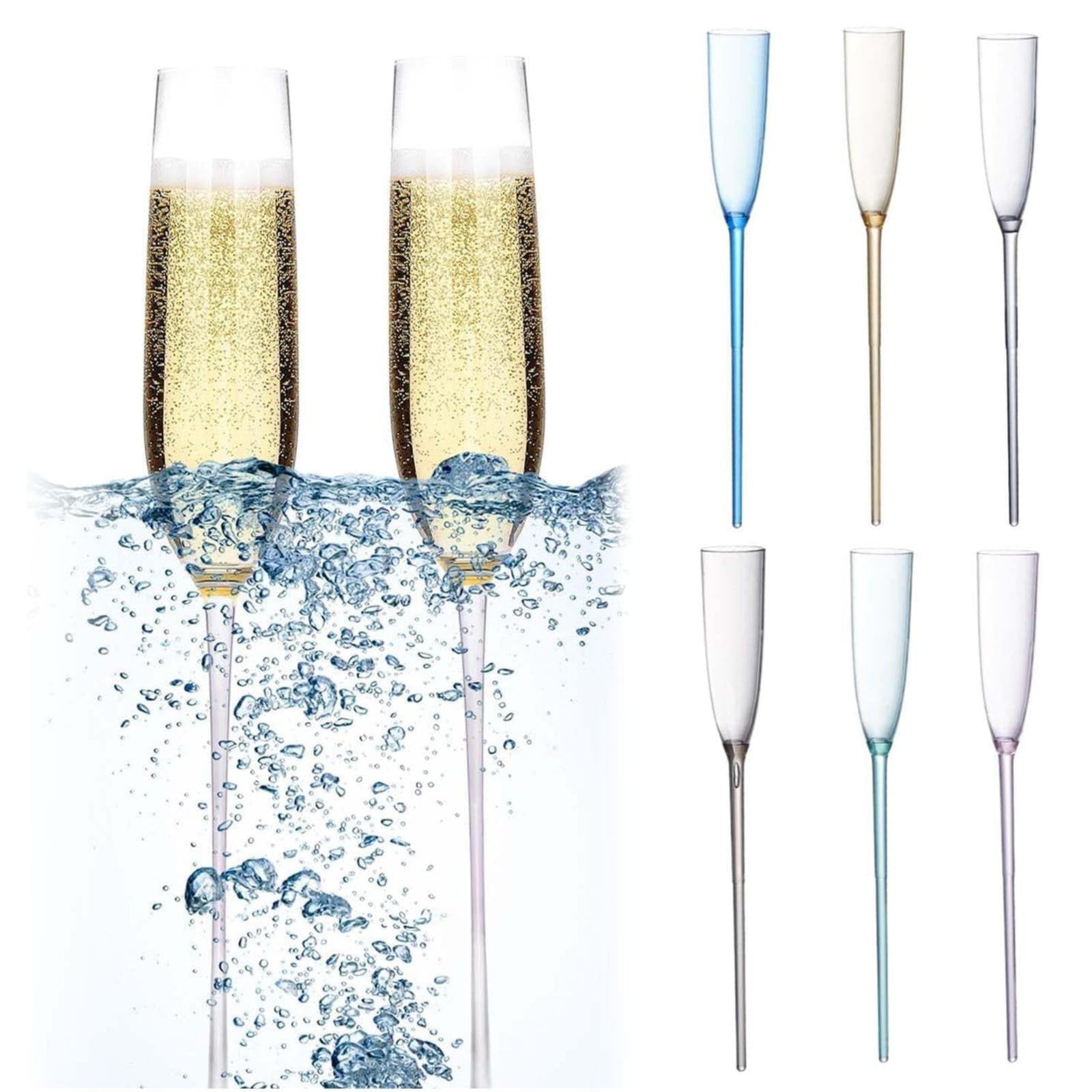 Ongmies Floating Champagne Flutes – Pool Wine Glasses, Acrylic Colorful Transparent Cups for Wedding & Party (Vintage Bouquet Style, Champagne Flutes & Bottle Set)