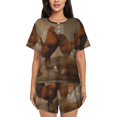 thumbnail image 1 of Xecao Oil Painting Chicken And Duck Pattern Women's Short Sleeve Pajama Set Soft Sleepwear Lounge Set with Button Front Top and Drawstring Shorts with Pockets-Small, 1 of 6