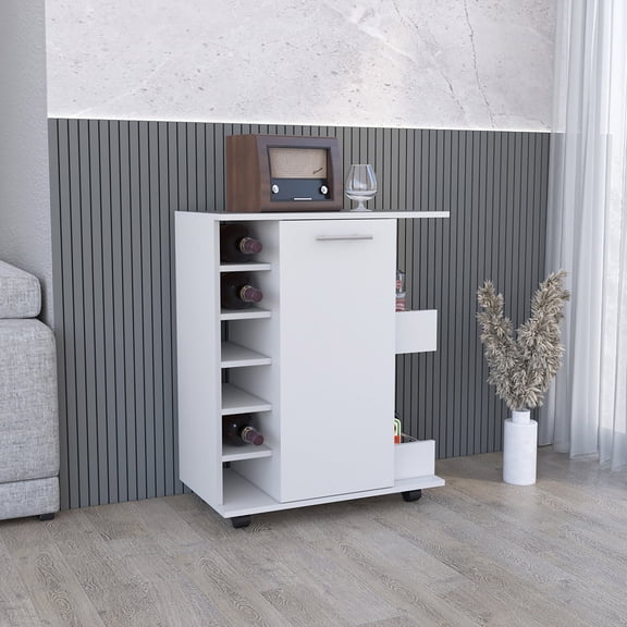 White Modern - Hidden Storage in Cabinet - Primary Living Space - Keep Glassware and Accessories Neat