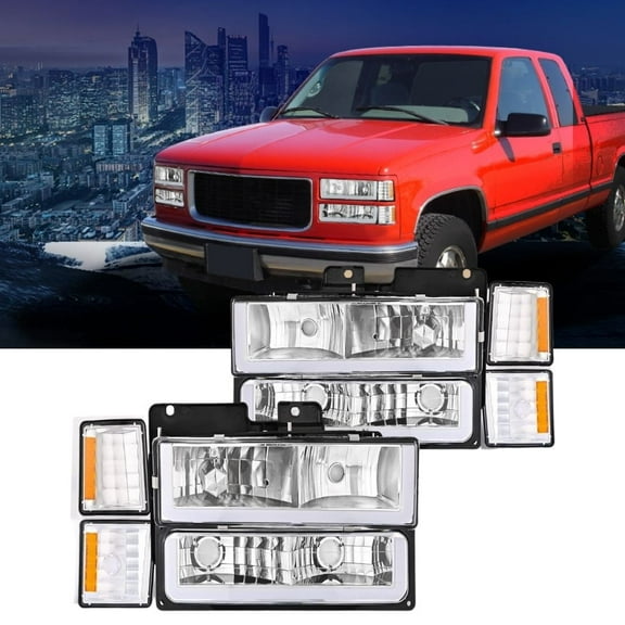 Nilight Headlights Assembly Led DRL for Chevy Silverado 1500 2500 3500 1994 1995 1996 1997 1998,1994-1998 Tahoe / C10 / CK/Suburban,(Side Maker Light Not for GMC Yukon)