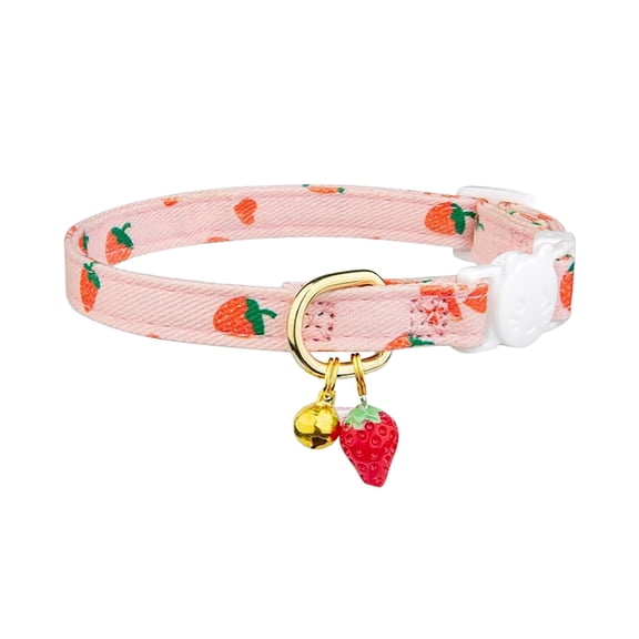 Cotton Breakaway Cat Collar Beige and Green Flowers Pendant Cute Kitten Cat Collar with Bell