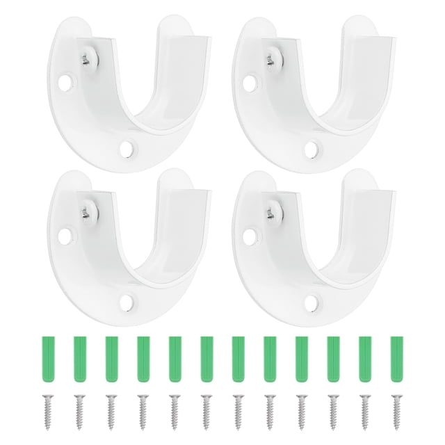Soporte de barra de armario Uxcell, 4 piezas de soporte de armario con brida en forma de U de acero inoxidable para barra de 25 mm de diámetro, blanco