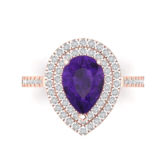 Halo Engagement Ring for Women - 2.48ct Natural Amethyst in 18K Rose Gold Promise Ring