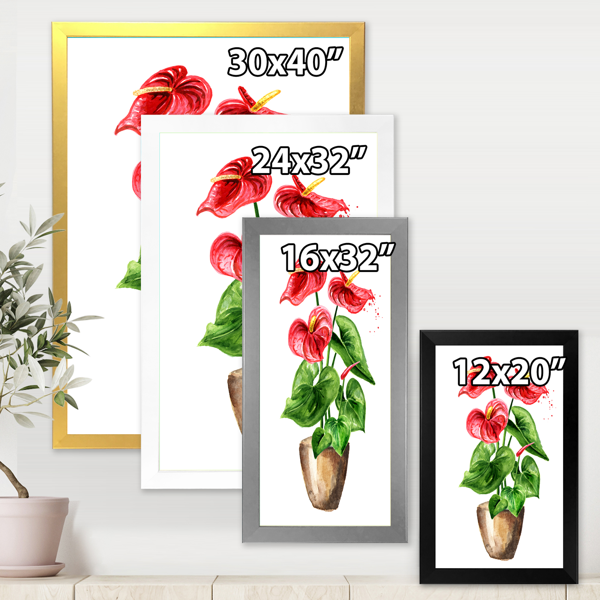 Designart 'Anthurium Tailflower In The Pot' Traditional Framed Art Print