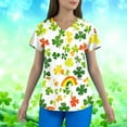 thumbnail image 2 of Feancey Women's St. Patrick's Day Scrub Tops Lucky Clover Printed Scrubs Shirts Holiday Casual Short Sleeve V Neck Shamrock Graphic Tees with Pockets Green XXL, 2 of 6