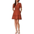 thumbnail image 1 of Vestido Casual Mini de Manga Abullonada con Escote en V y Cintura Elástica para Mujeres Inspire Chic Color Marrón Talla L, 1 of 6