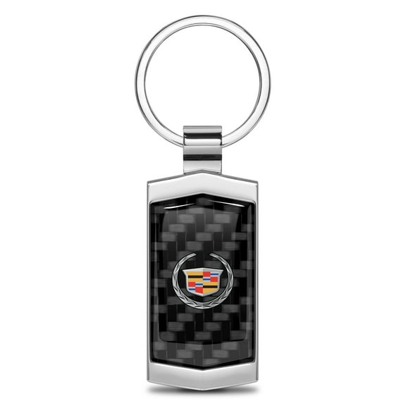 iPick Image for Cadillac Logo Real Black Carbon Fiber Chrome Metal Case Key Chain, Official Licensed