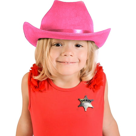 Child's Pink Country Cow Girl Cowboy Hat With Badge Accessory