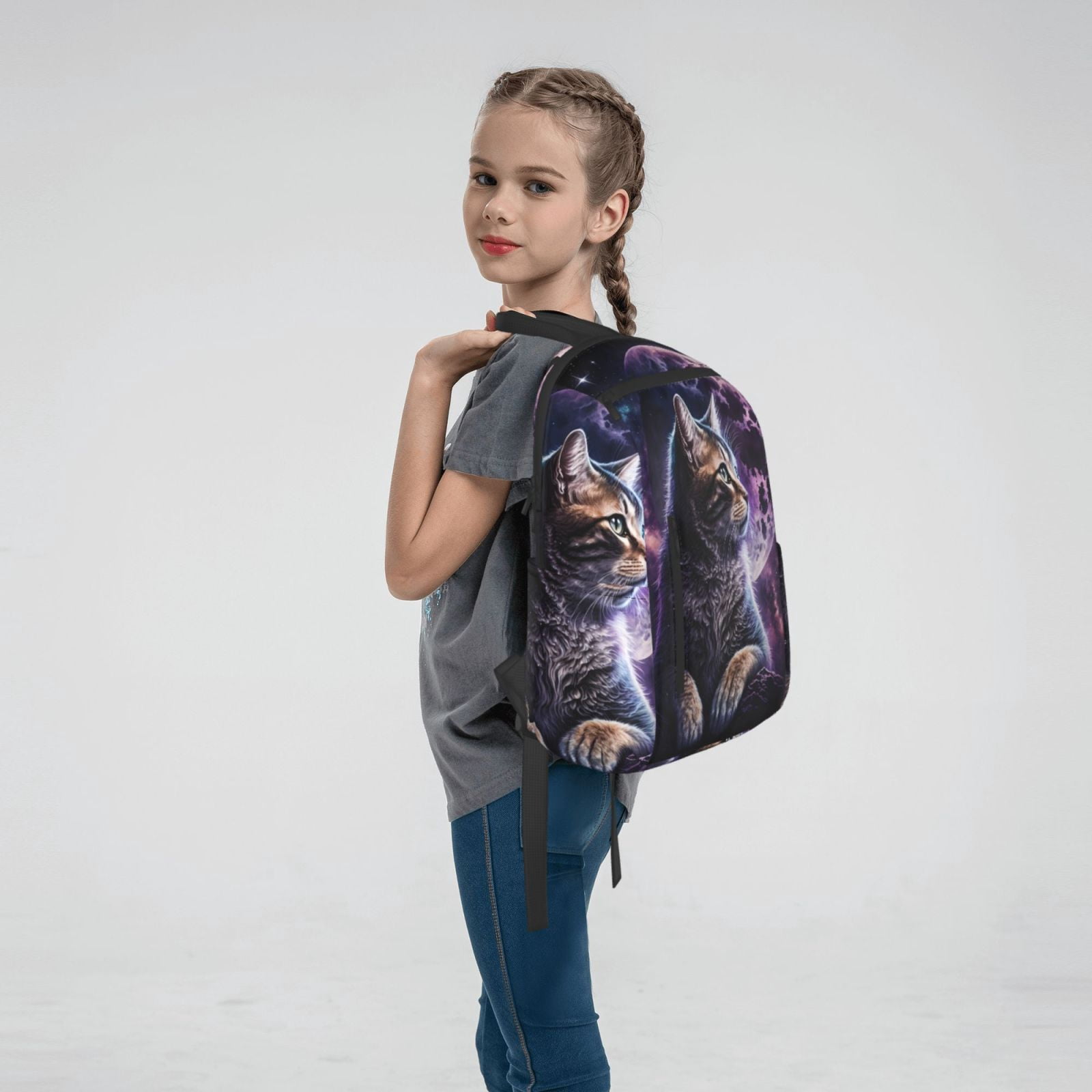 Hirioo Purple Moon Cat for Lightweight Backpack, Durable and Comfortable, Ideal for Travel, School, Hiking, and Everyday Use