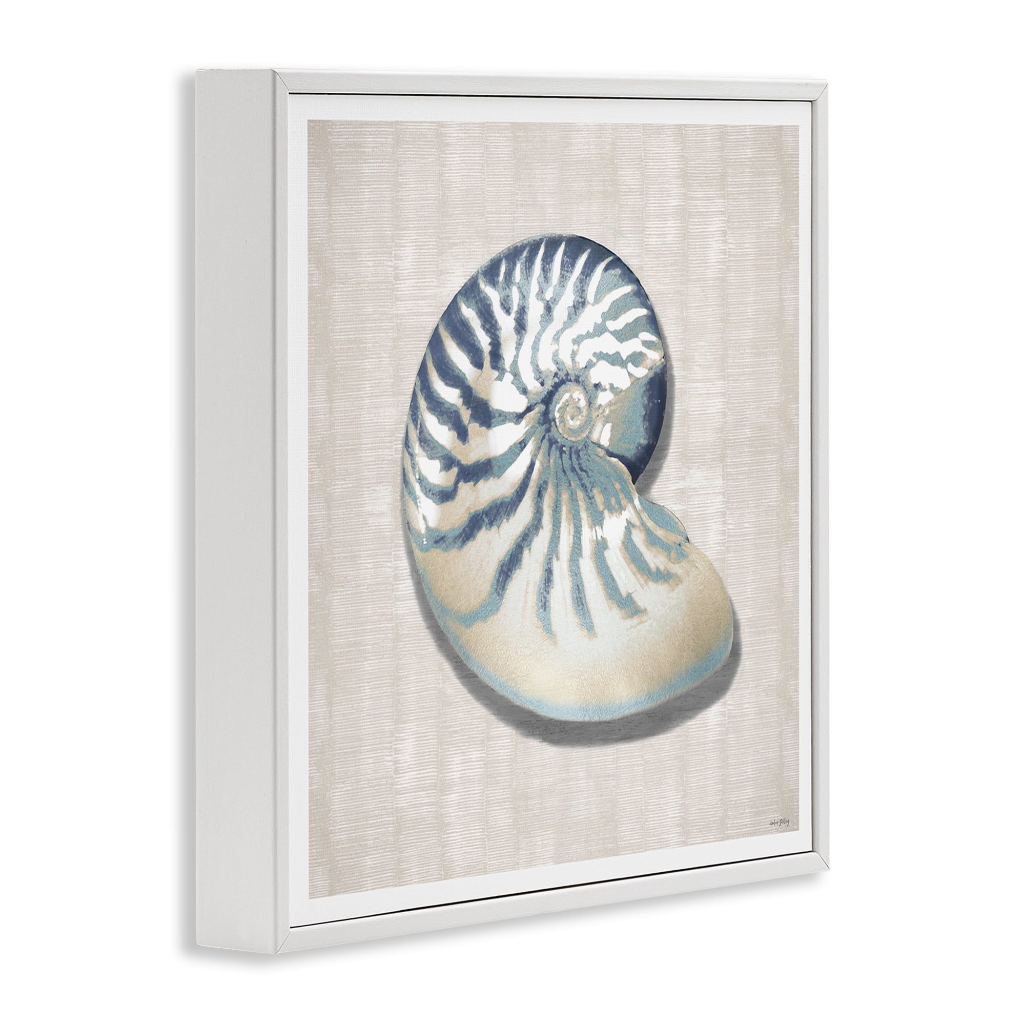 Stupell Industries Nautilus Shell in Misty Blue White Framed Giclee Art, design by Amber Sterling