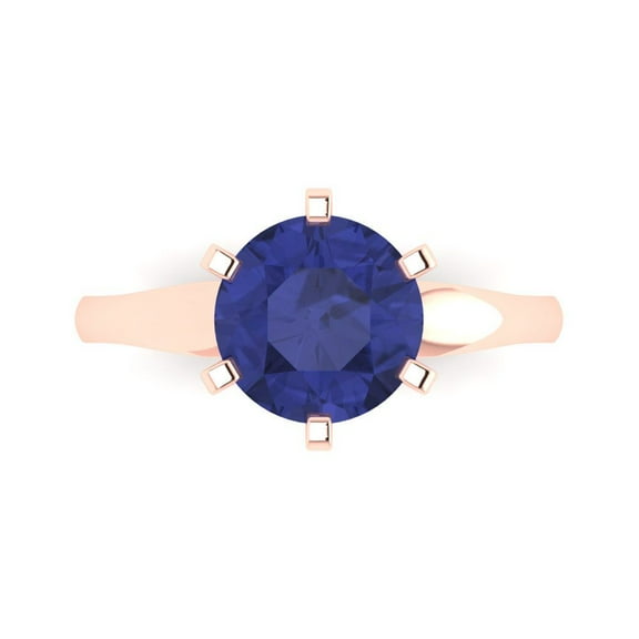Solitaire Engagement Ring for Women - 2.5ct Simulated Tanzanite in 14K Rose Gold Promise Ring