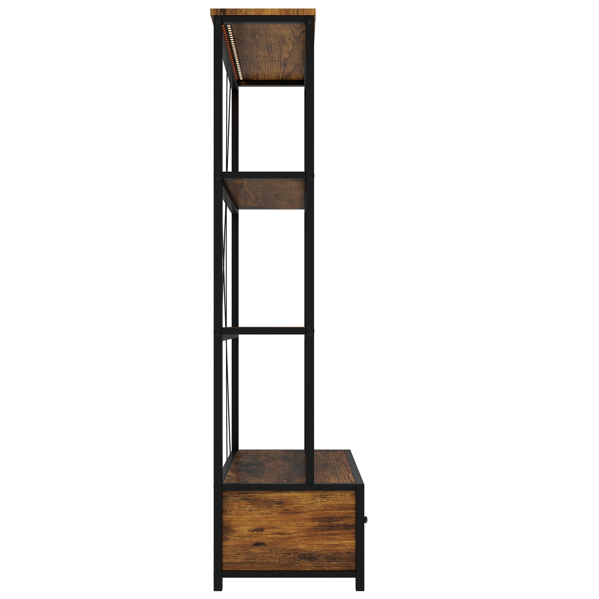Aukfa 3-Shelf Metal Bookcase with Drawers & LED for Home Office,Vintage