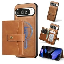 Detachable Magnetic Phone Cases Compatible with Google Pixel 10 / 10 Pro, Case with Card Holder, Support Magnetic Wireless Charger, Classic PU Leather Kickstand Wallet Phone Cover, Brown