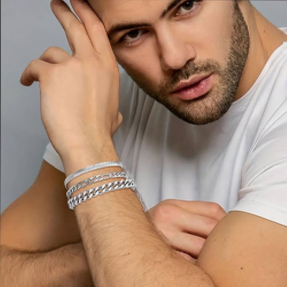 3 PACK Chain Bracelet for Men Women, S925 Sterling Silver Cuban Herringbone Figaro Link Chain Wrist Bracelets Set Jewelry, Bracelets