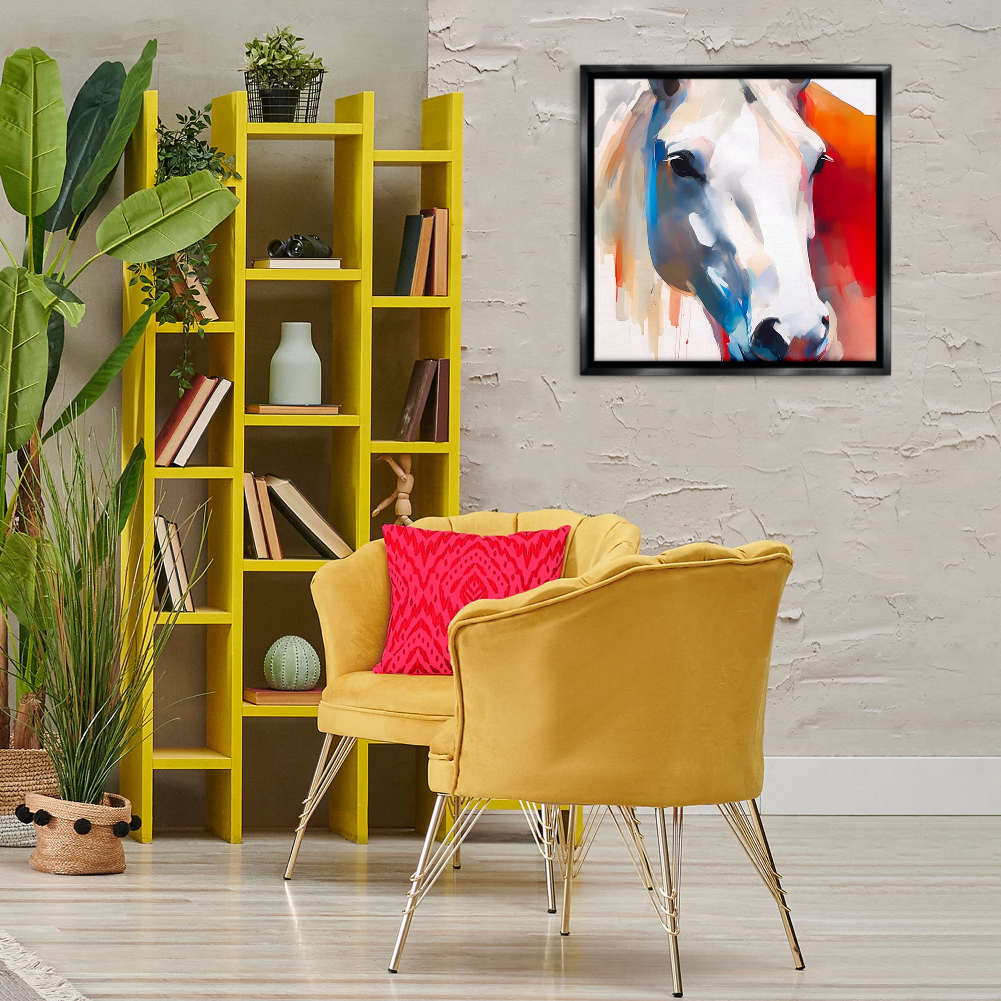 Stupell Industries Horse Close Up Face Animals & Insects Painting Black Floater Framed Canvas Art Print Wall Art, 25 x 25