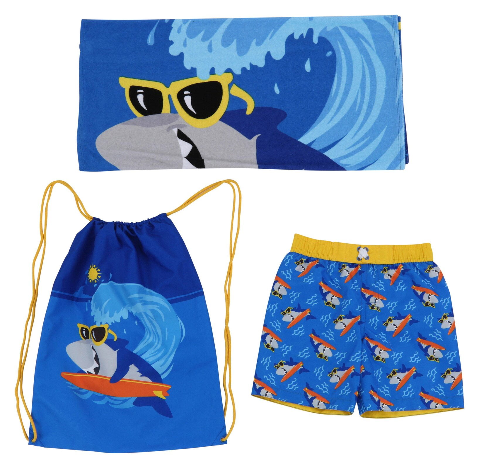 Dreamwave Toddler Boys Swim Trunks Towel and Beach Bag 3 Piece Shark
