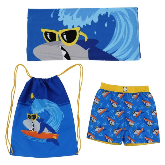 Little Boys Swim Trunks Towel and Beach Bag 3 Piece Toddler to Little Kid