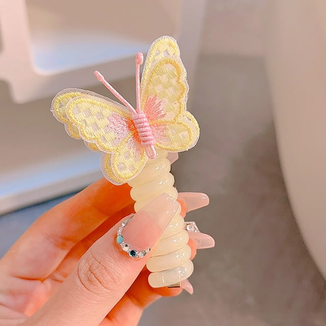 Bandas para el cabello con forma de teléfono para niñas, coloridas bandas para el cabello en espiral con diseños de mariposas y flores, accesorios para el cabello para niñas.
