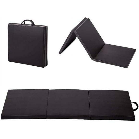 FDW Gymnastics Mat 4x8x2 Gym Mat Tumbling Folding Gym Lightweight Gymnastic Tumbling 4 Pannel 2 Inches Thick Fitness Yoga Exercise, Black