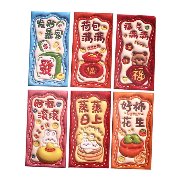 6 sobres rojos de Año Nuevo Chino 2025 con estampados en relieve Hong Bao para fiestas Estilo A
