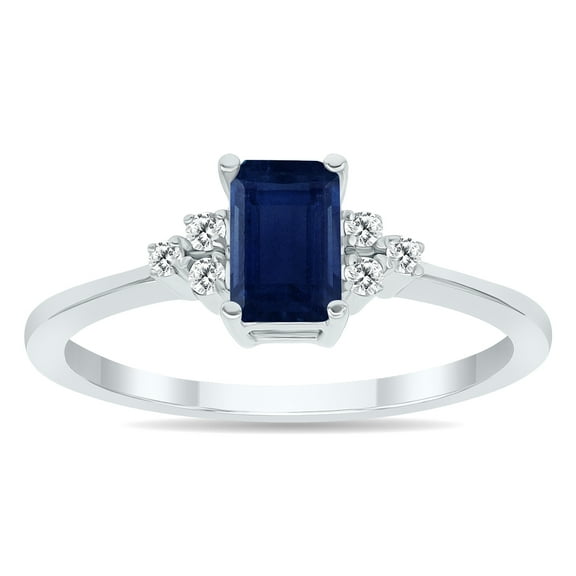 SZUL Women's Sapphire and Diamond Regal Ring in 10K White Gold