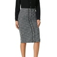 thumbnail image 4 of INSPIRE CHIC Women's Tweed Skirt Elegant High Waist Button Decor Knee Length Office Pencil Skirts, 4 of 6