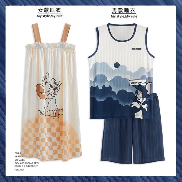 2023 verano nuevo estilo algodón pareja pijamas Doraemon impresión camisola camisola camisola