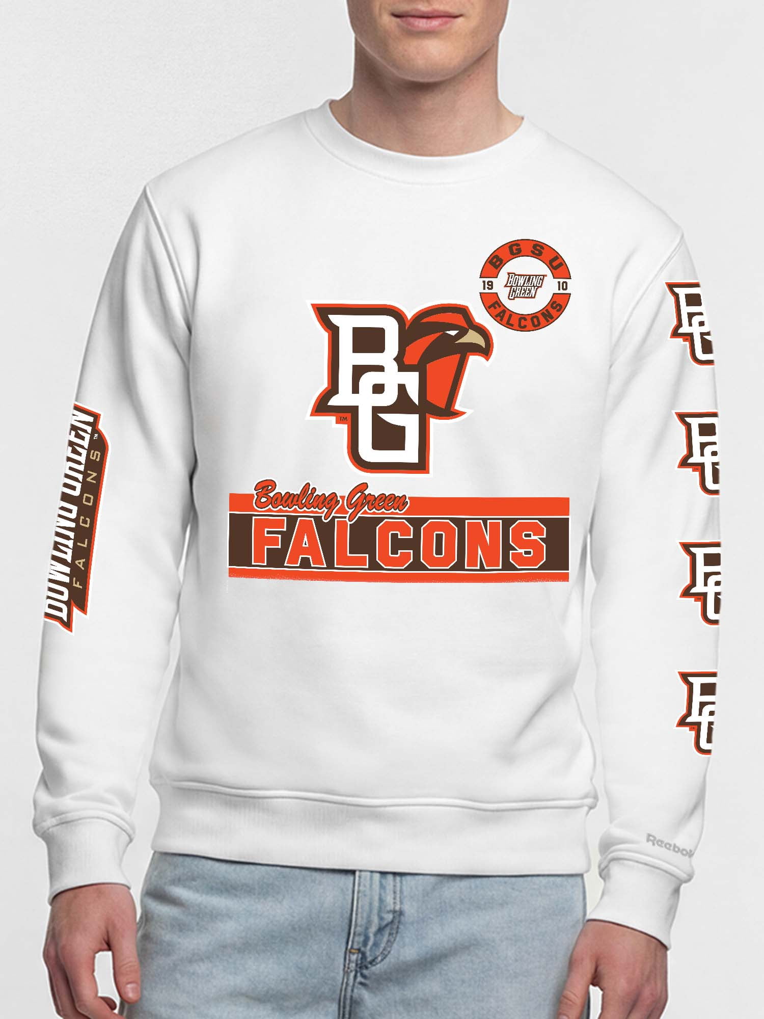 Bowling Green State Falcons Reebok Mens White Crew Sweatshirt