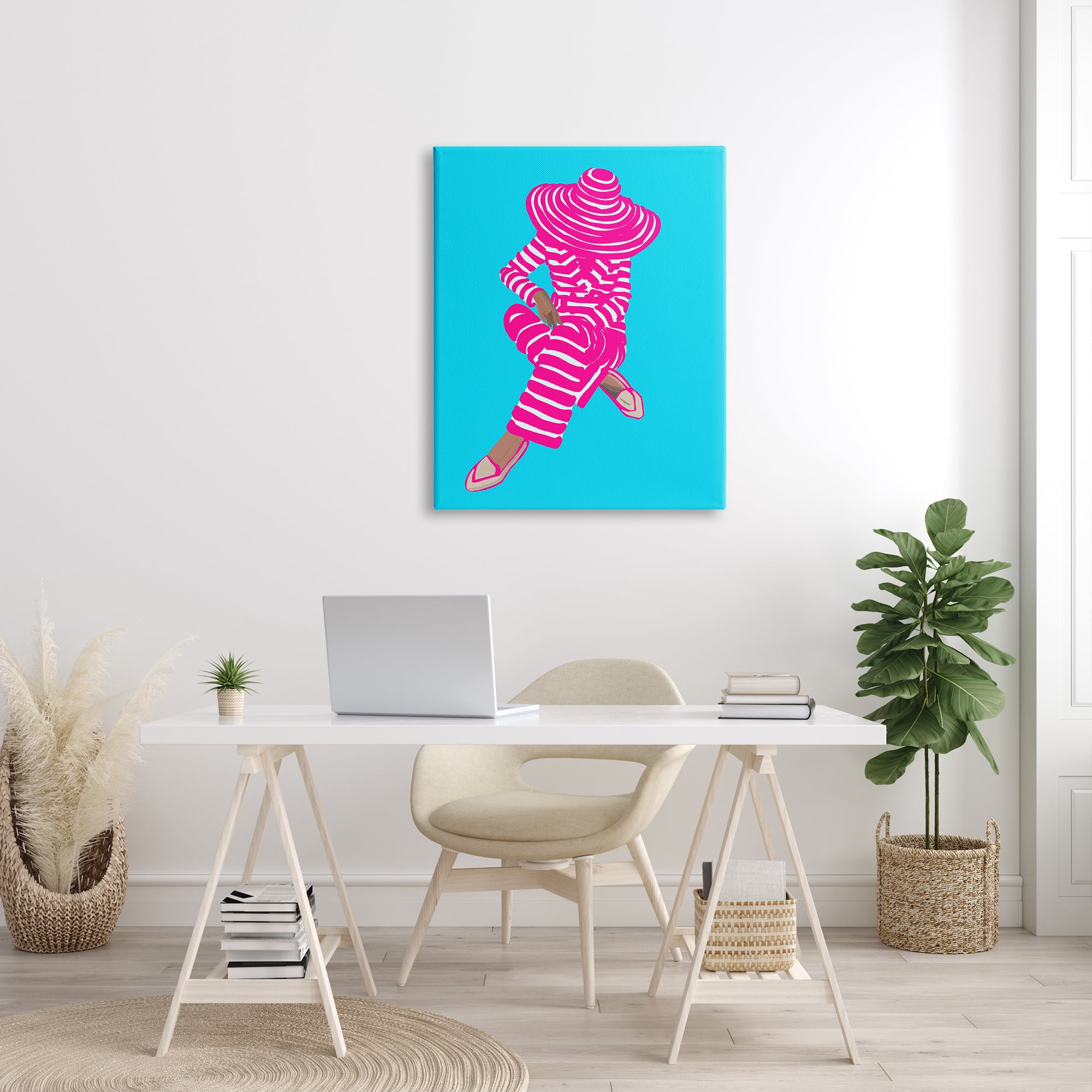 Stupell Industries Stripe Pattern Pop Style Fashion Woman Sitting Graphic Art Gallery Wrapped Canvas Print Wall Art, Design by Amelia Noyes