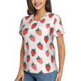 thumbnail image 5 of Yiaed Hand Drawn Strawberry Print Women's T Shirt V-Neck Short Sleeve Shirt Casual Breathable Tee Summer Tops-3X-Large, 5 of 5