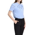 thumbnail image 4 of Allegra K Women's Relax Ruffle Cuff Short Sleeve Blouse Bow Tie Collar Blouse, 4 of 6