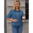 thumbnail image 3 of DARING DIVA Women's Short Sleeve Button Down Boxy Shirt Tops Jean Jacket S Blue, 3 of 7