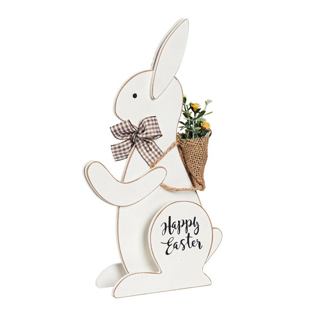 Pink Adorno De Pascua Feliz Conejito De Madera con Flor En La Espalda para Manualidades Creativas para El Hogar Dormitorio Sala De Estar Decoración De Mesa De Comedor Suministros