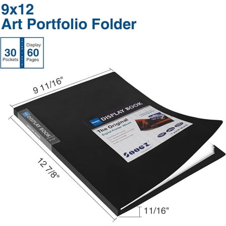 30-Pocket Binder with Plastic Sleeves 9x12, Heavy Duty Art Portfolio Folder with Clear Sheet Protectors, Display 60 Pages, Presentation Book for Artwork, Document Organizer Binder - 4 Pack
