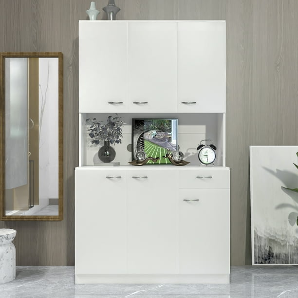 Storage Cabinets Pantry Cabinet With 6 Doors 1 Open Shelves And Drawer Closet Wardrobe For Bedroom Kitchen Living Room White Lj3872 Com Drawer Closet Storage Wardrobe, Homefort Kitchen Pantry Cabinet Storage With 6 Adjustable Shelves