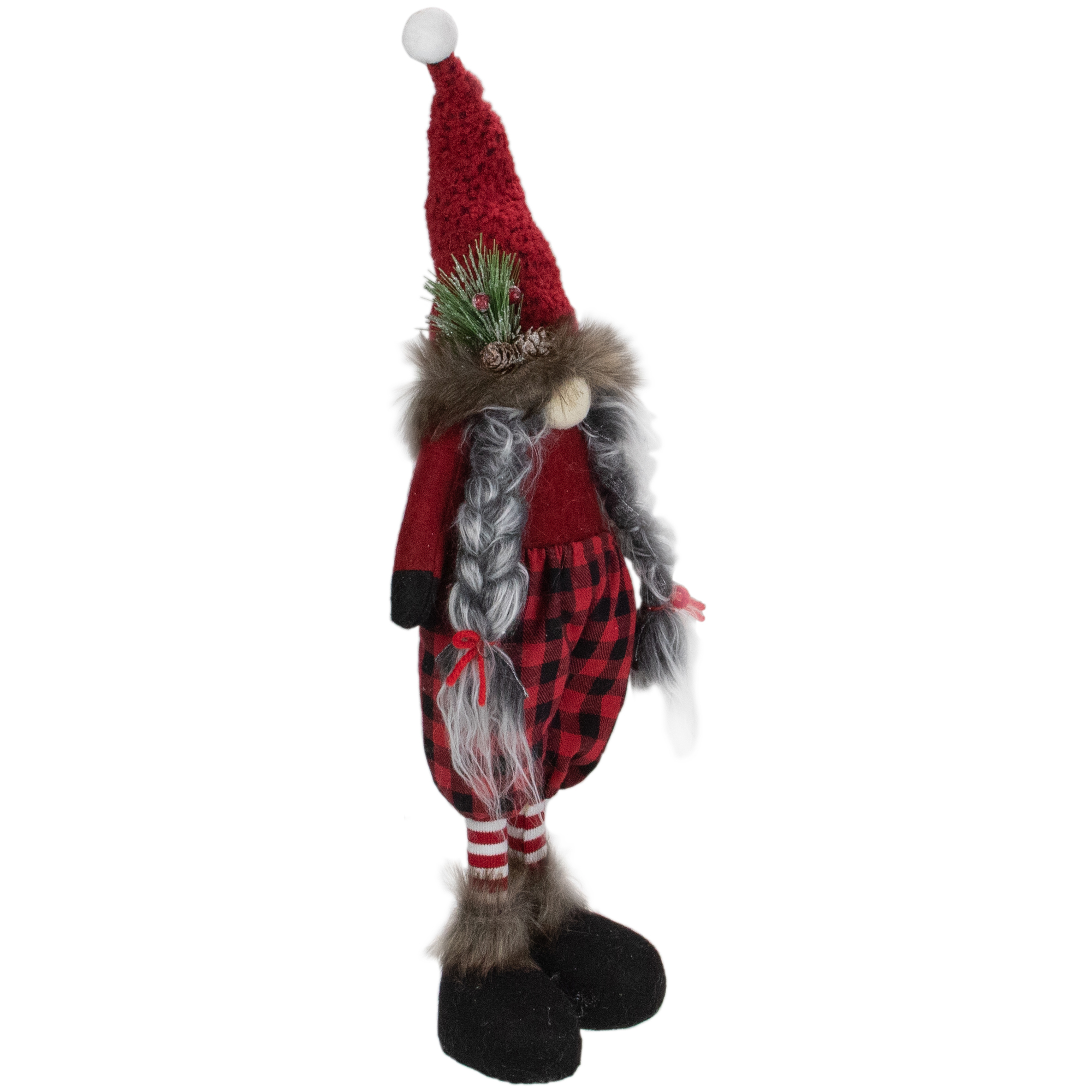 Northlight Buffalo Plaid Girl Gnome with Pigtails Christmas Figure - 17" - Red and Black