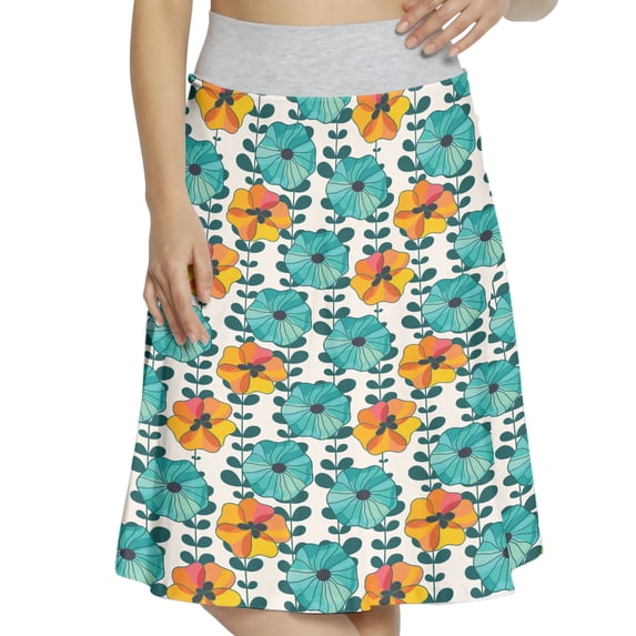 Women's Garden Art Spring Blooms Romantic A-line Printed Skirt Casual Wear, S, Turquoise Orange, by Ambesonne