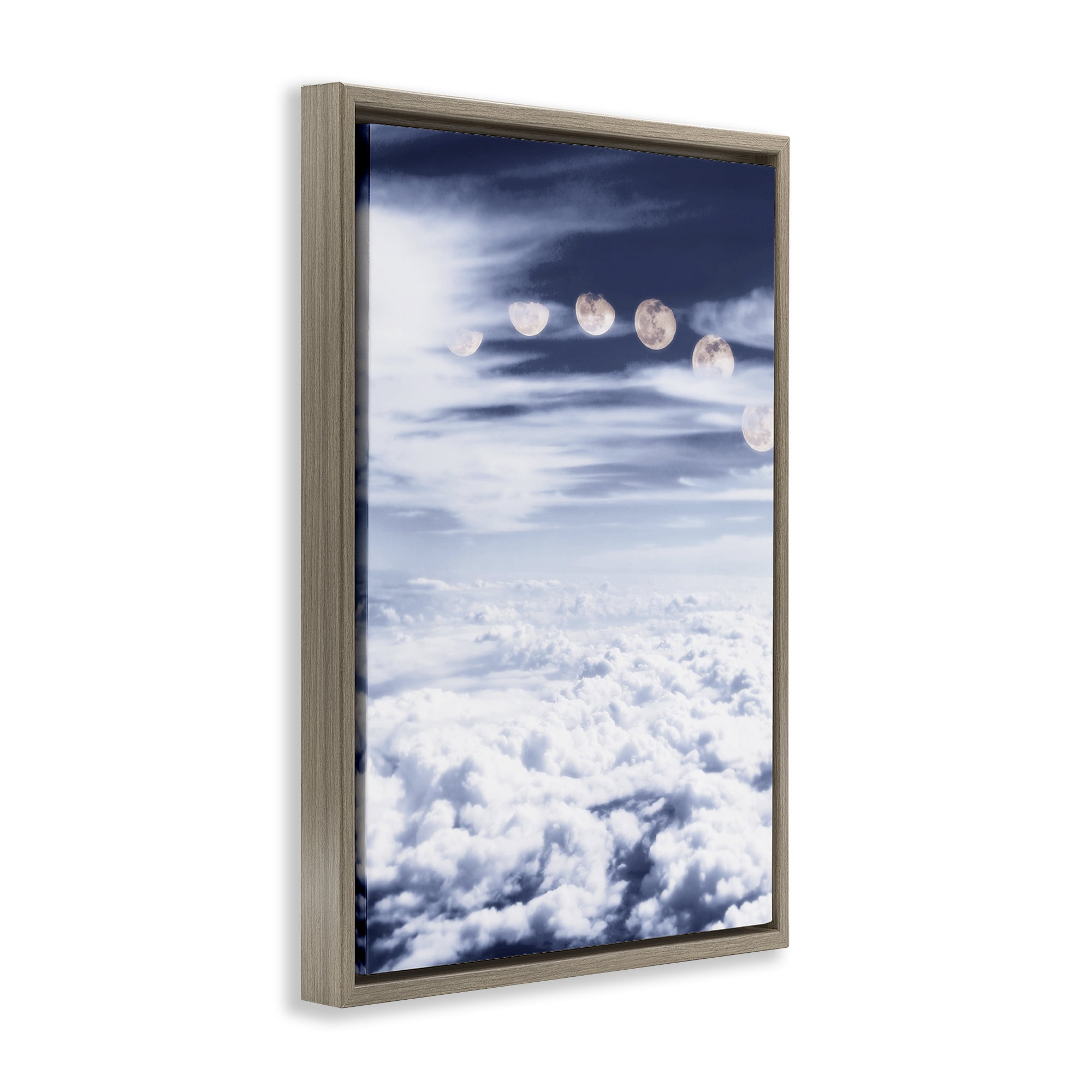 Stupell Industries Moon Phases Over Clouds Landscape Painting Brown Floater Framed Canvas Art Print Wall Art, 21 x 31