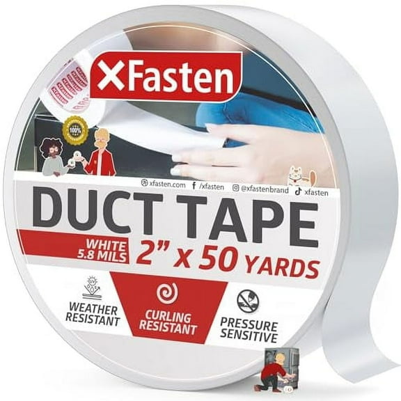 XFasten Duct Tape White, 2 Inches x 50 Yards, Yellowing Resistant and Conformable