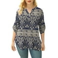 thumbnail image 5 of VERABENDI Women's Plus Size Tops 3/4 Sleeve Tunic Shirts A Buckle Decoration V-Neck Blouses,M-4XL, 5 of 6