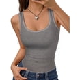 thumbnail image 3 of MOYIKO Women Sleeveless Summer Top Ribbed Tank Top Sleeveless Basic T-shirt Square Neck Medium Gray Vest Tee XS, 3 of 8