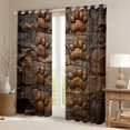 thumbnail image 2 of Manfei Stone Carved Paw Kitchen Curtains, Rustic Animal Footprint Black Out Curtains Pack of 2 (42x63 Each), Dark Brown, 2 of 6